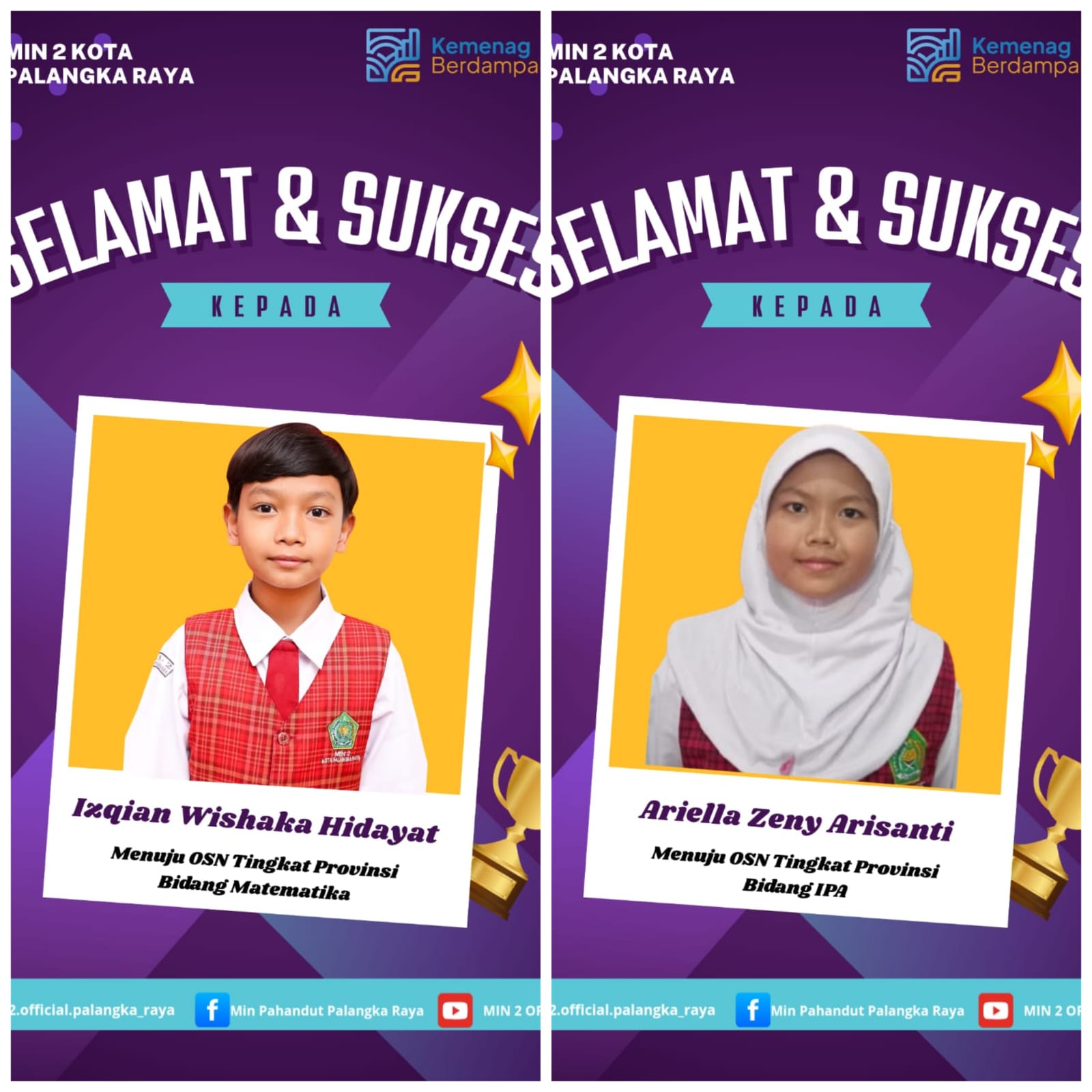 Dua Murid MIN 2 Lolos OSN Tingkat Kota, Siap Berlaga di Tingkat Provinsi